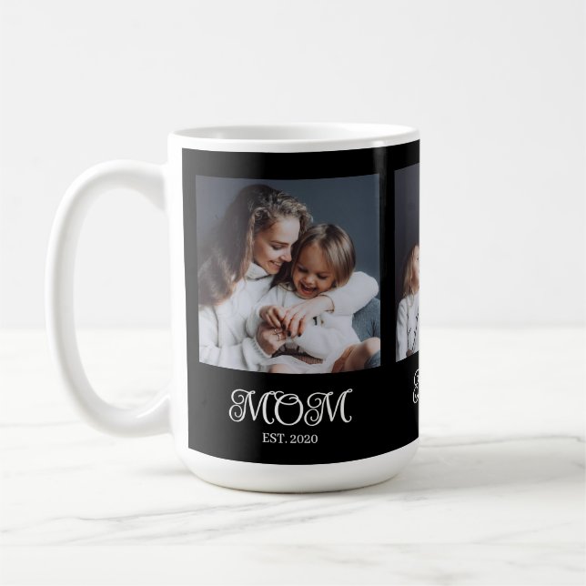 Modern Mom Established Script Black 3 Photo Kaffeetasse (Links)