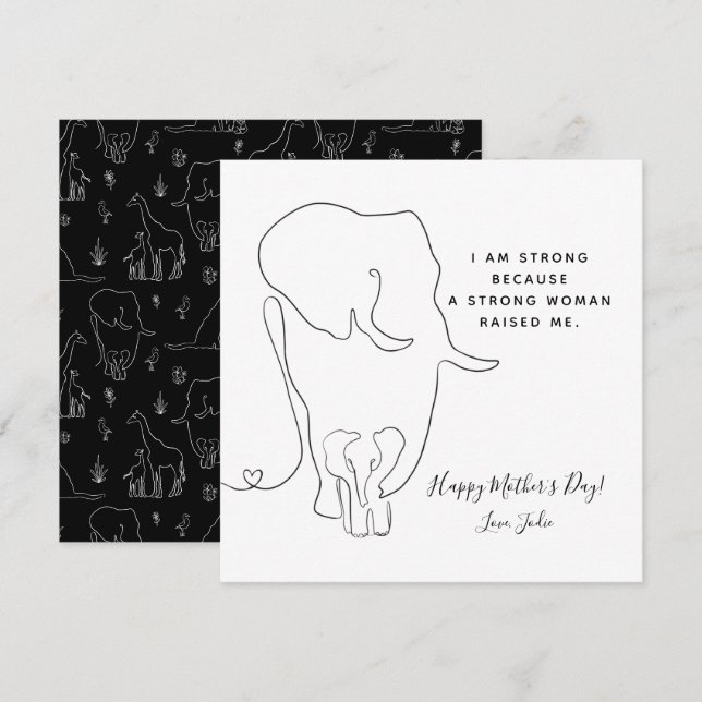 Modern Mommy Elephant Line Art Mother Day Card (Vorne/Hinten)