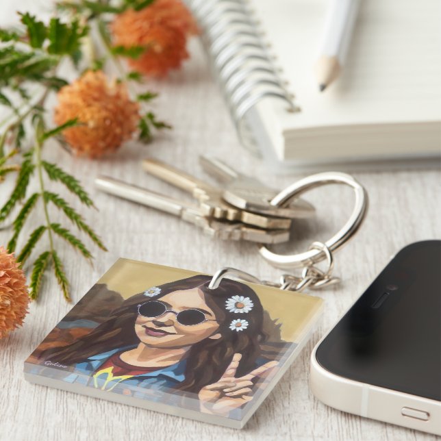 Modern Mona Lisa Painting - da Vinci Inspired Art Schlüsselanhänger (Vorderseite rechts)