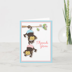 Modern Monkey Twin Girl & Boy Dankeschön Card Dankeskarte