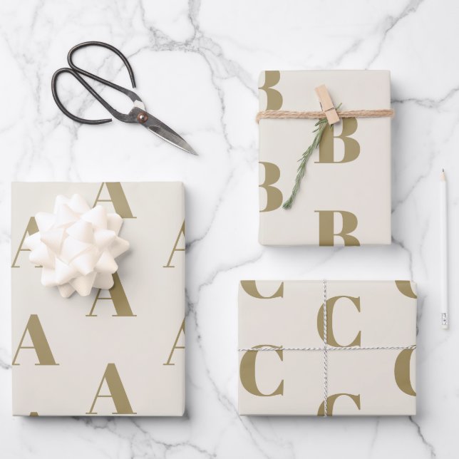 Modern monochrome goldene Creme Geschenkpapier Set (Vorderseite)