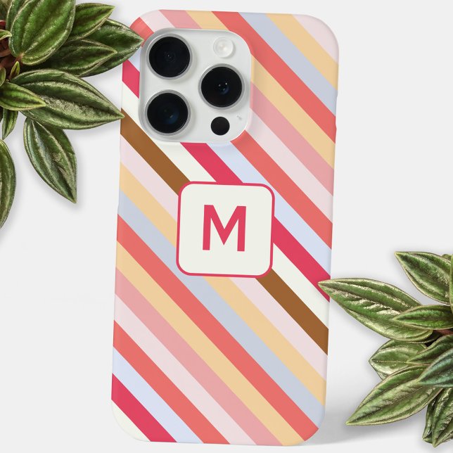 Modern Monogram, anfänglicher Diagonal Candy Strip Case-Mate iPhone Hülle (Modern muted diagonal candy stripe monogram initial personalized cell phone case)