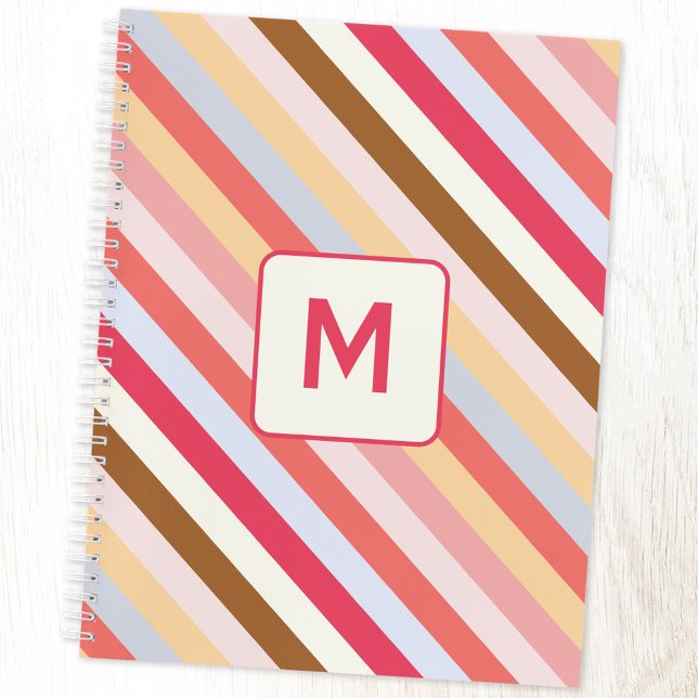 Modern Monogram, anfänglicher Diagonal Candy Strip Notizbuch (Modern muted diagonal candy stripe monogram initial personalized notebook with choice of interior)