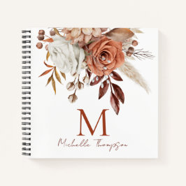 Modern Monogram, Anfangsname Terracotta Florals Notizbuch
