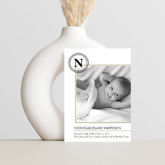 Modern Monogram Baby Boy Birth Announccard Ankündigung