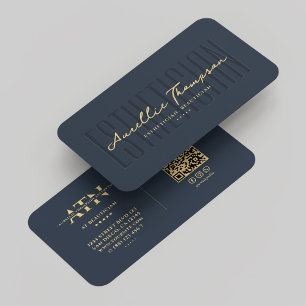Modern Monogram Beautician Esthetician Blue Gold Visitenkarte