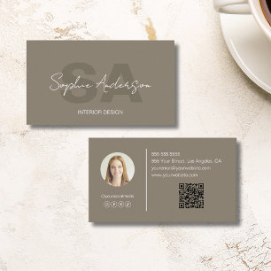 Modern Monogram Beige Professional Visitenkarte