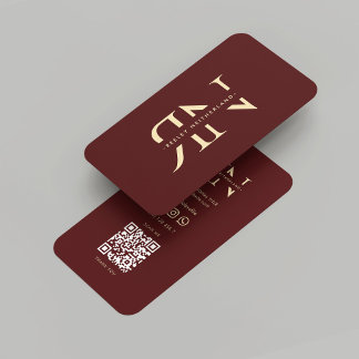 Modern Monogram Beruflich Red Maroon Gold Visitenkarte