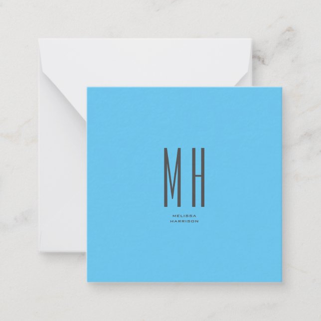 Modern Monogram Berufliche Schlicht Simple Sky Blu Mitteilungskarte (Vorderseite)