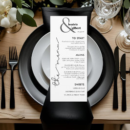Modern Monogram Black and White Wedding Menu Card Menükarte