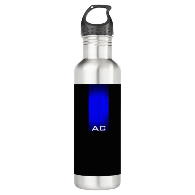 Modern Monogram Black Blue Schlicht Edelstahlflasche (Vorderseite)