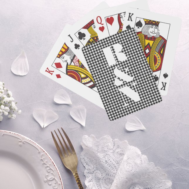 Modern Monogram Black Gingham Custom Wedding Spielkarten (Modern Monogram Black Gingham Custom Wedding Playing Cards)