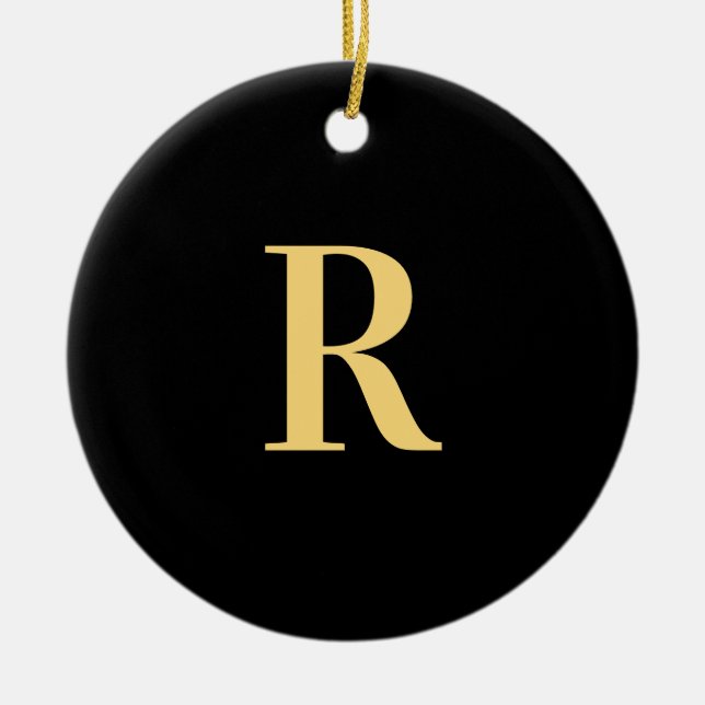 Modern Monogram Black Gold Keramik Ornament (Vorne)