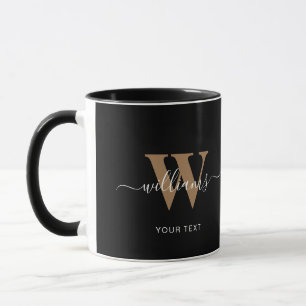 Modern Monogram Black Gold Script Initial Name Tasse