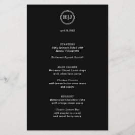 Modern Monogram Black Paper Menu Flyer