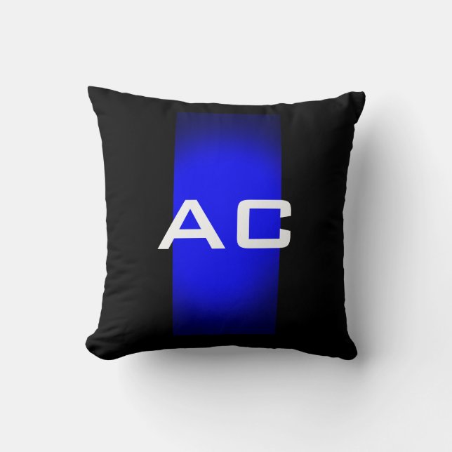Modern Monogram Blue Black Schlicht Kissen (Vorderseite)