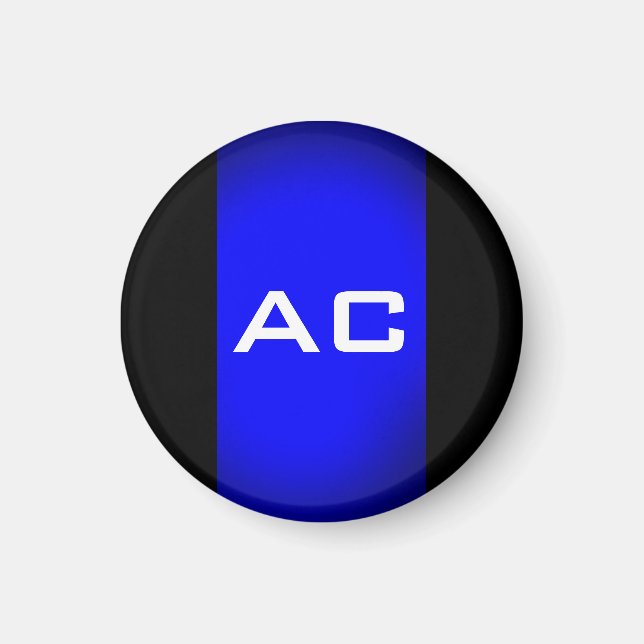 Modern Monogram Blue Black Schlicht Magnet (Vorne)