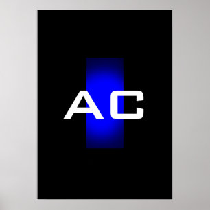 Modern Monogram Blue Black Schlicht Poster