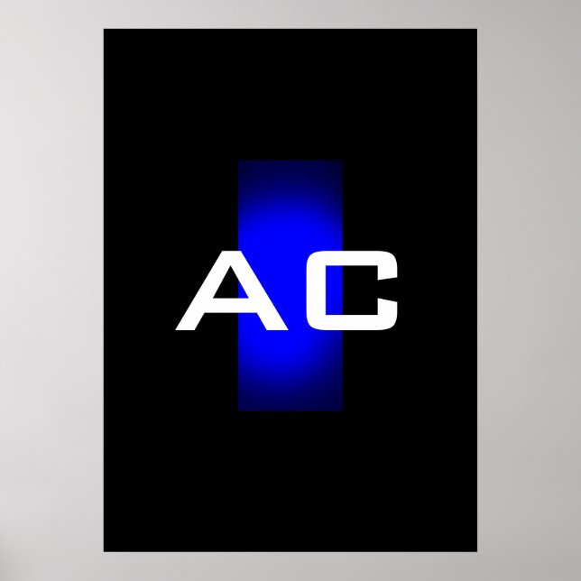 Modern Monogram Blue Black Schlicht Poster (Vorne)