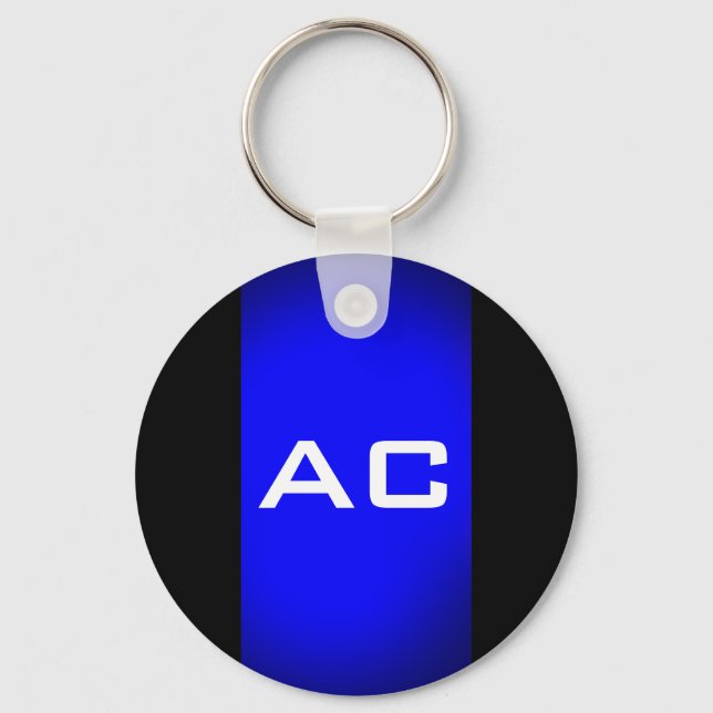 Modern Monogram Blue Black Schlicht Schlüsselanhänger (Vorderseite)
