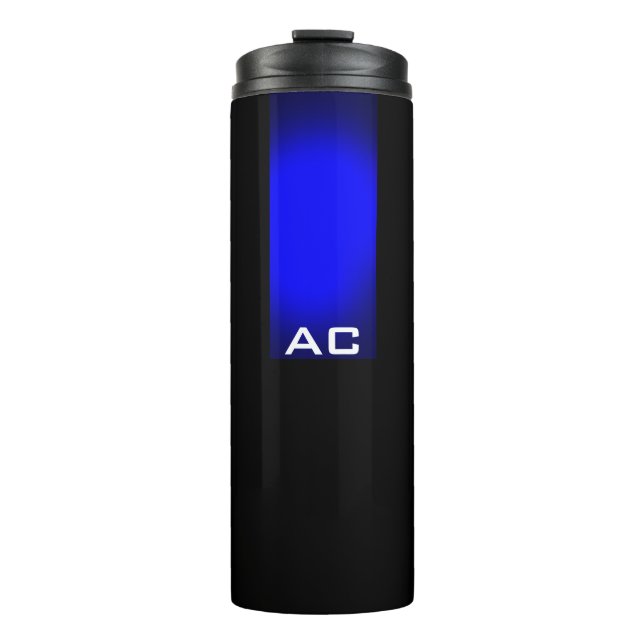 Modern Monogram Blue Black Schlicht Thermosbecher (Vorderseite)