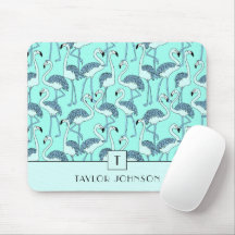 Modern Monogram Blue Flamingos