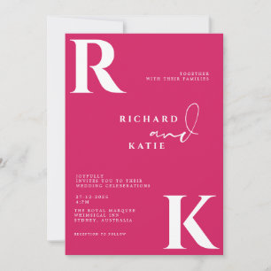 Modern Monogram Bright Bold Pink Foto Einladung