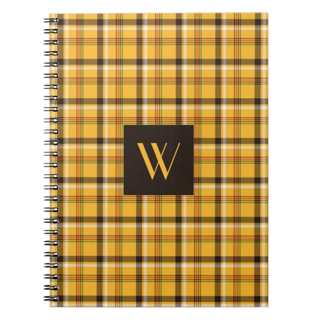 Modern Monogram Brown Kariert Tartan Notizblock (Vorderseite)