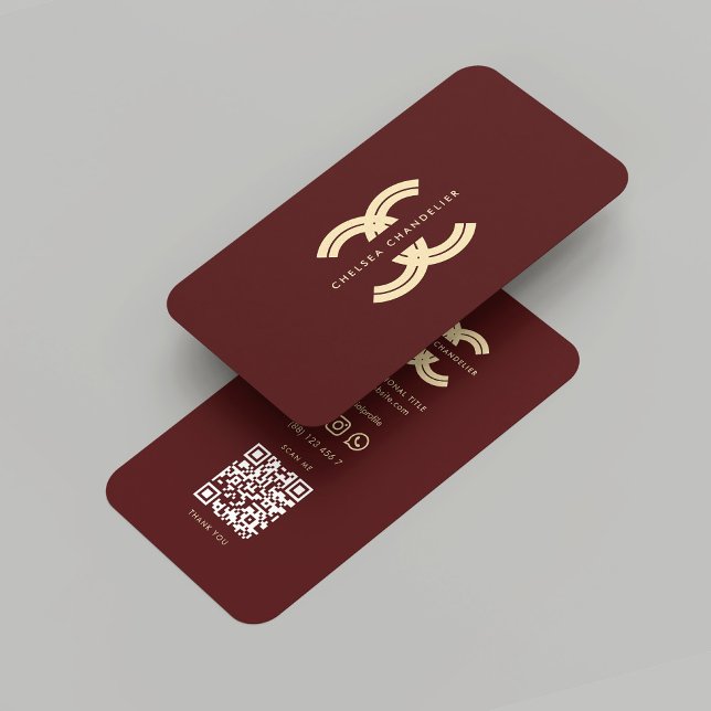 Modern Monogram C Beruflich Red Maroon Gold Visitenkarte (Modern Monogram C Professional Red Maroon Gold Business Card
)