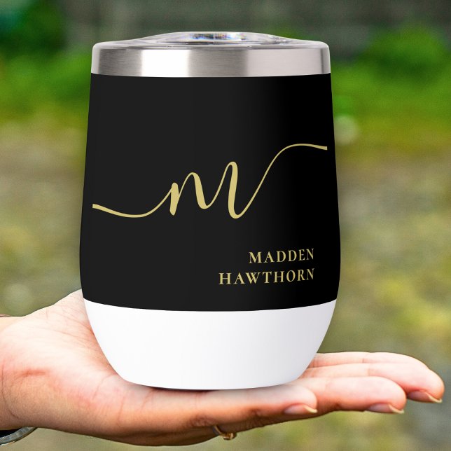 Modern Monogram Calligraphy Black Gold Bridesmaid (Von Creator hochgeladen)