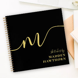 Modern Monogram Calligraphy Black Gold Sketchbook Notizbuch
