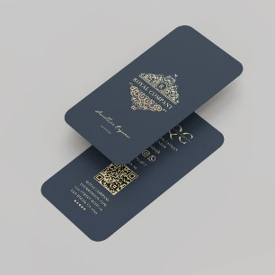 Modern Monogram Company Dunkelblau Gold Ornament  Visitenkarte