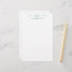 Modern Monogram Extravagant Script Initials Green Briefpapier