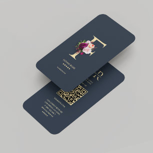 Modern Monogram F Beruflich Dark Blue Gold Visitenkarte