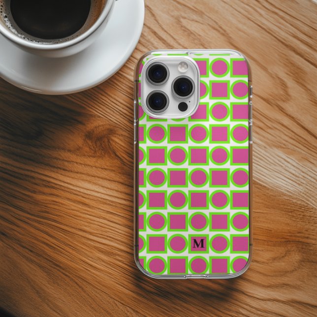 Modern Monogram Fuchsia Green Geometric Case-Mate iPhone Hülle (Von Creator hochgeladen)