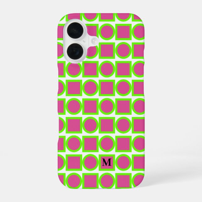 Modern Monogram Fuchsia Green Geometric iPhone 16 Hülle (Rückseite)