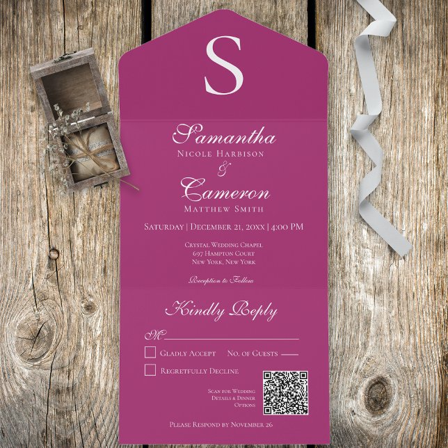 Modern Monogram Fuchsia Pink QR Code All In One Einladung (Von Creator hochgeladen)