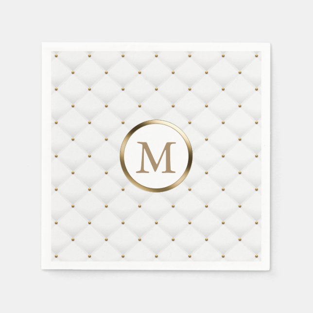 Modern Monogram Gold Erstluxus White Quilted Serviette (Vorderseite)