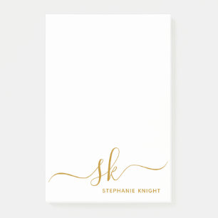 Modern Monogram Gold Script Calligraphy Custom Post-it Klebezettel