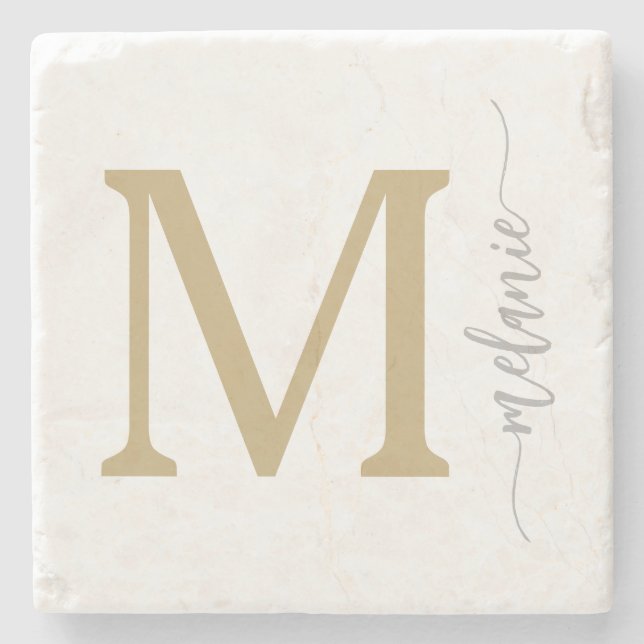 Modern Monogram Gold Silver Stone Untersetzer (Vorderseite)