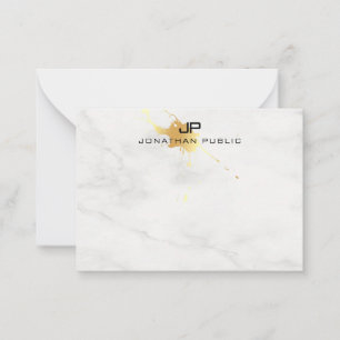 Modern Monogram Gold Splash Weißes Marmorvorlage Mitteilungskarte