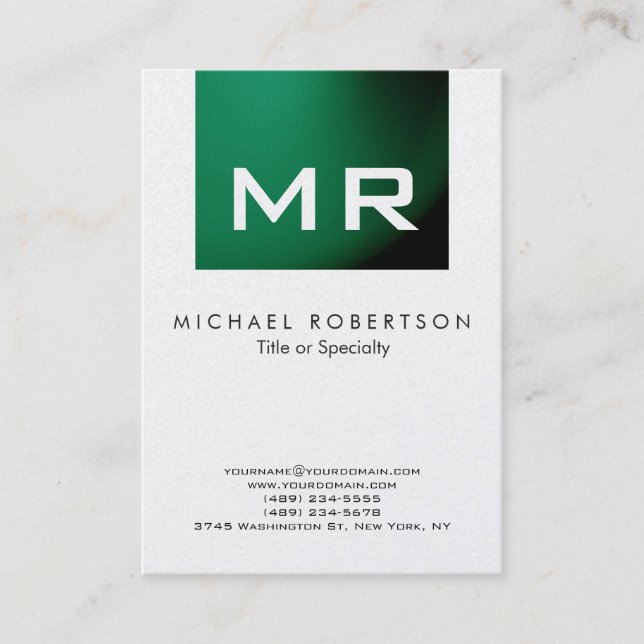 Modern Monogram Green Business Card Visitenkarte (Vorderseite)