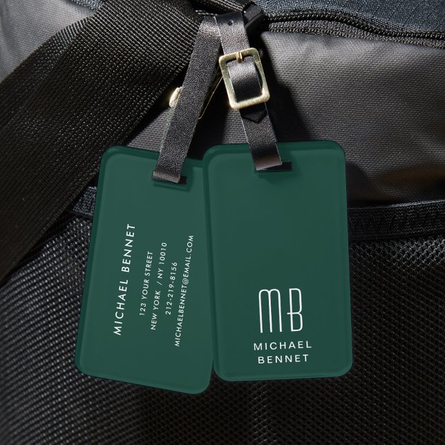 Modern Monogram Green Gepäckanhänger (Modern Monogram Green Luggage Tag)