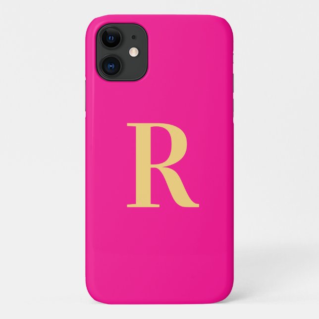 Modern Monogram Hot Pink Gold Case-Mate iPhone Hülle (Rückseite)