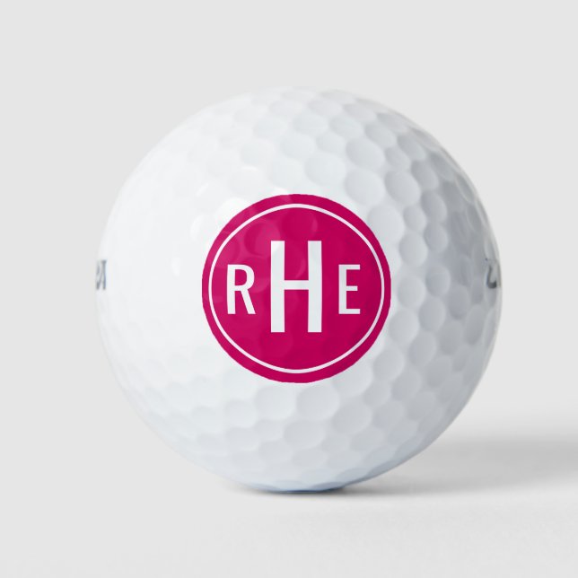 Modern monogram Hot Pink Golf Balls Golfball (Vorderseite)