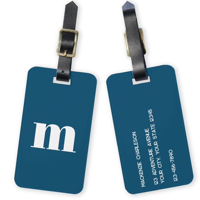 Modern Monogram Initial Aquamarin Green Gepäckanhänger (Simple lower case monogram initial personalized teal green luggage tag)