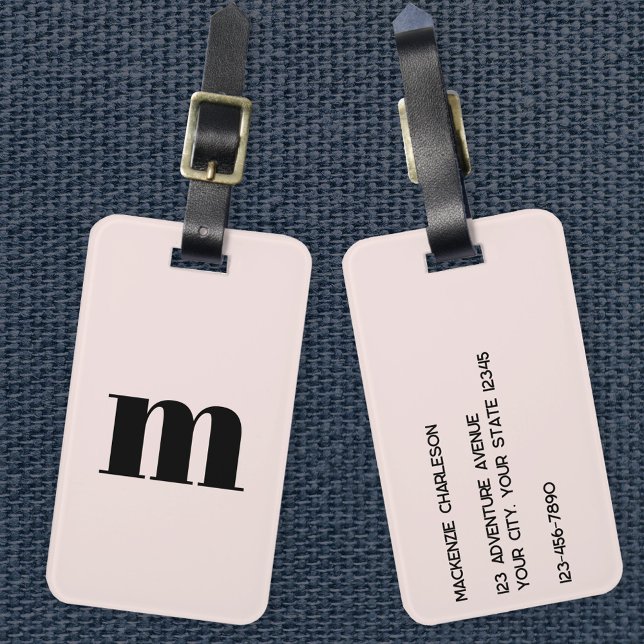 Modern Monogram, Initial Blush Pink Gepäckanhänger (Modern lower case monogram personalized blush pink luggage tag)