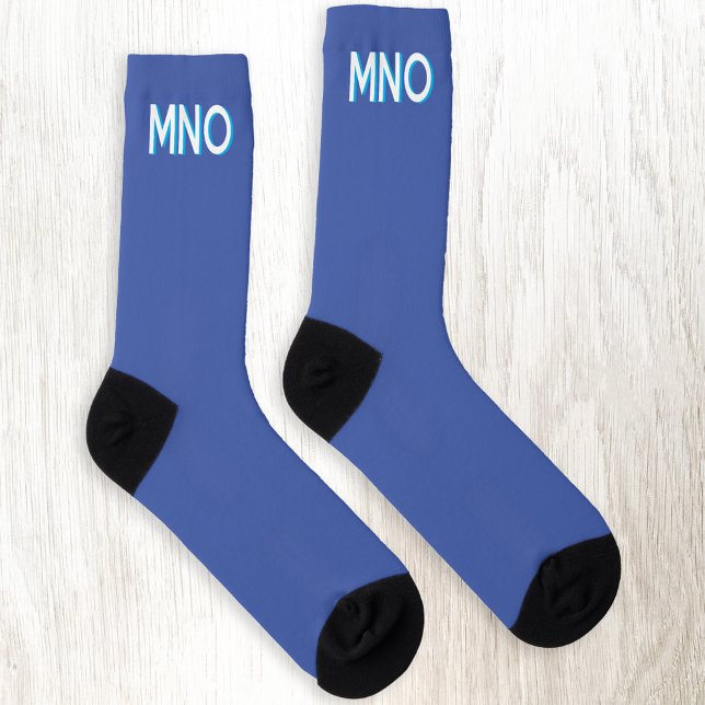 Modern Monogram Initial Drop Shadow Blue Socken (Monogram initial drop shadow personalized blue socks)