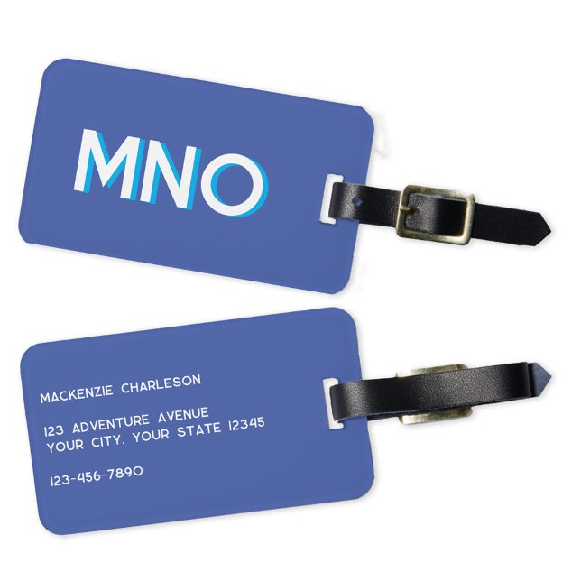 Modern Monogram Initial Gepäckanhänger (Simple personalized monogram drop shadow blue luggage tag)