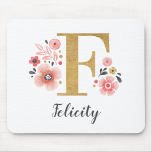 Modern Monogram, Initial Girly Pink Floral Mousepad